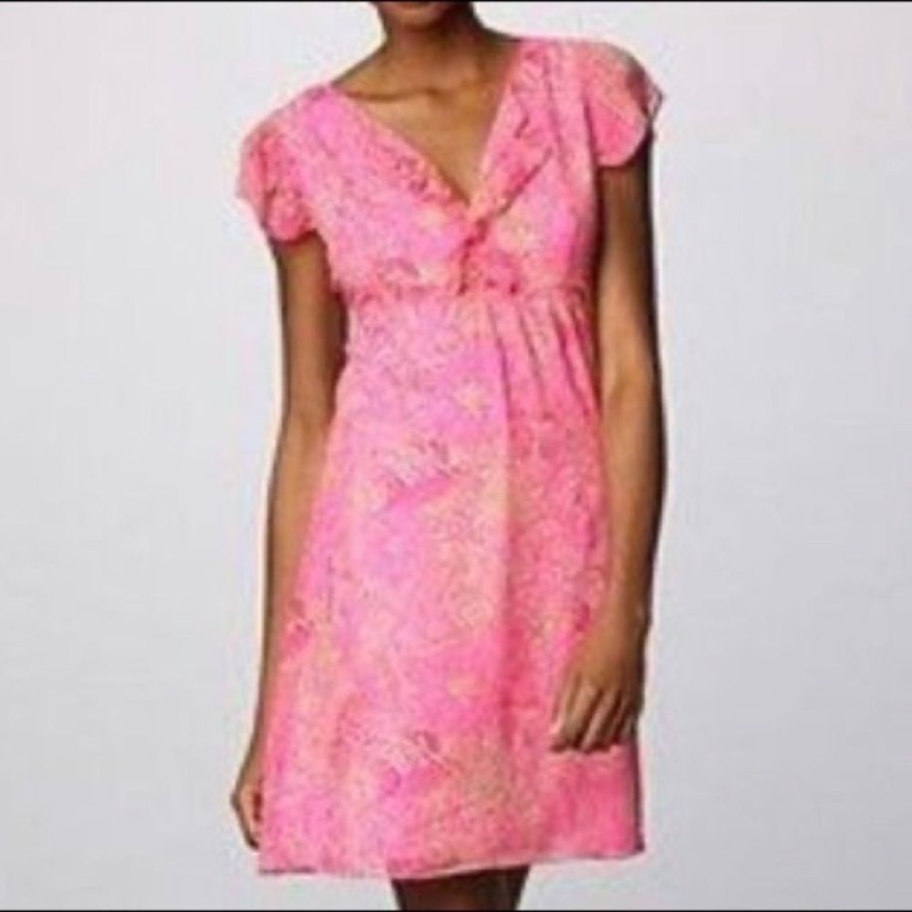 Lilly Pulitzer Dress 8, pink green print, silk fabric